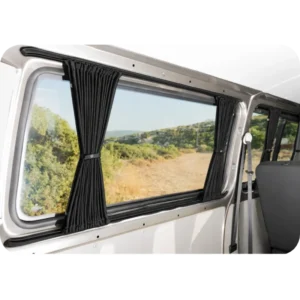 VOOS VW T5/T6 Black SWB Barn Door Curtains with Black Rails