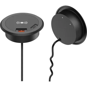 15W Black Wireless Charger with Dual USB Ports