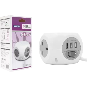 Status 3 Way 1.4m Cube Socket with 3 x USB Ports (6 pack)