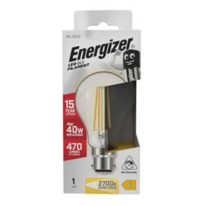 Energizer LED Filament Light Bulb GLS B22 (BC) 470lm 4W 2,700K (Warm White) (1 Pack)