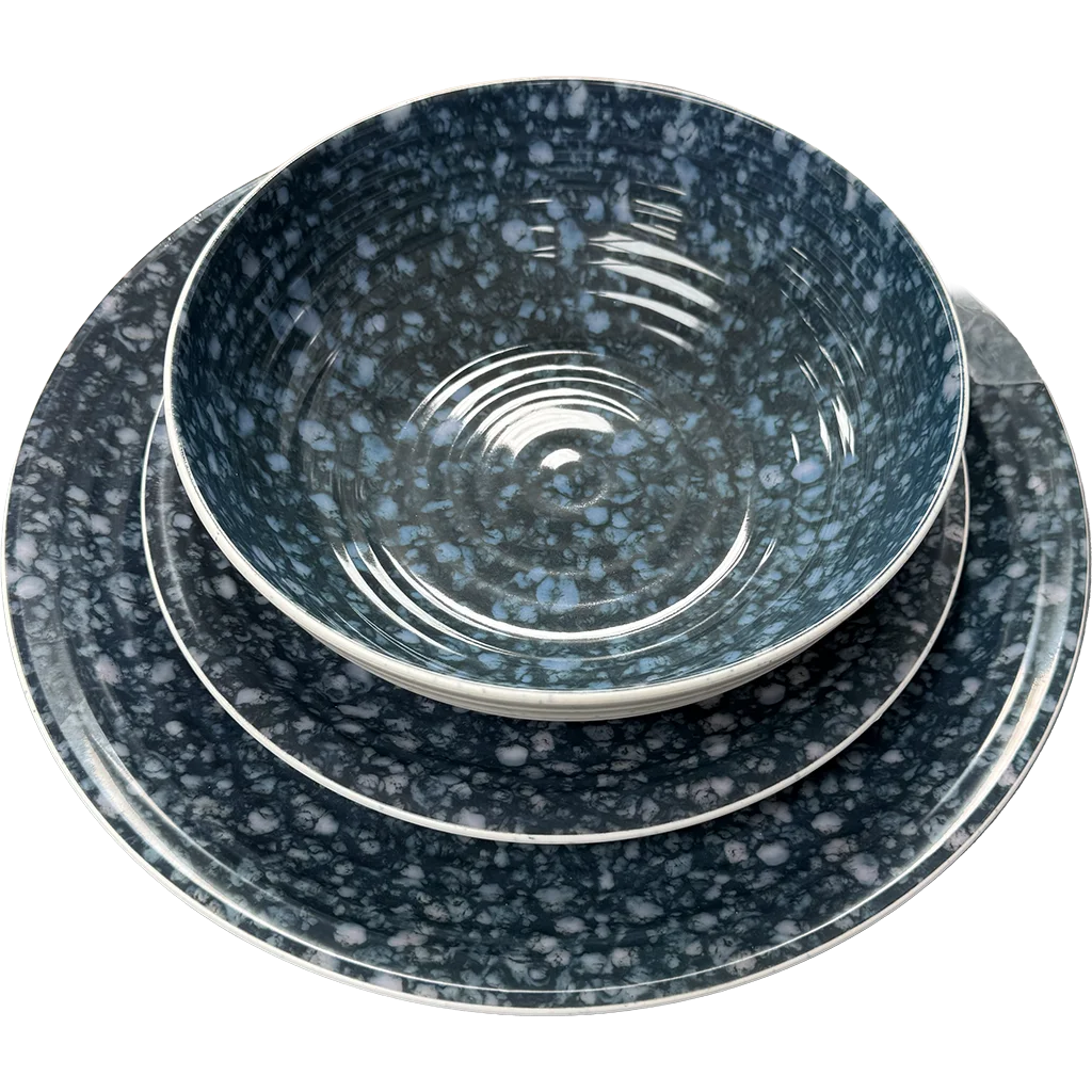 Quest Elite rPET 12 Piece Dinner Set - Stone Effect Blue