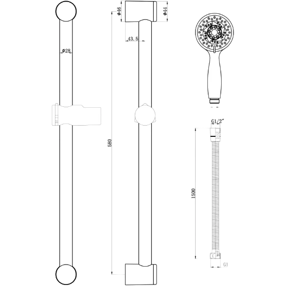 Round Shower Riser Rail Kit with Multi Function Head Chrome - Image 3